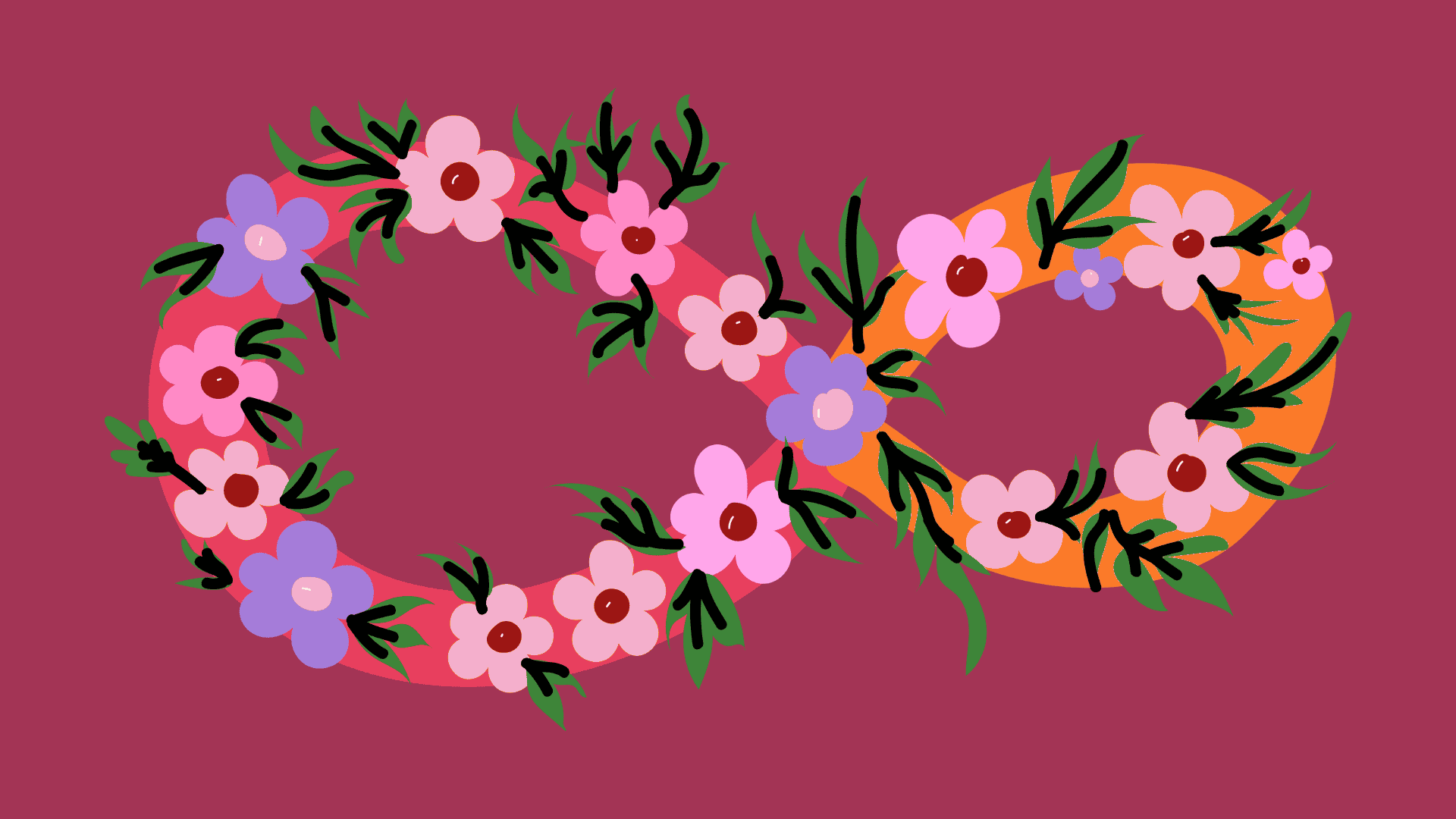 Sign & Settle icon, a flower-covered infinity symbol on a raspberry background
